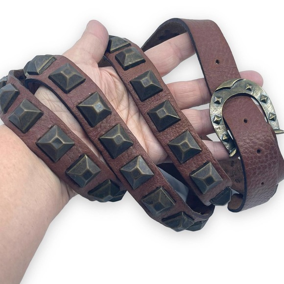 NEW NWT Double Wrap Around the Body Brown Leather Belt with Studs Sz 34, 38, 40 - Picture 4 of 11